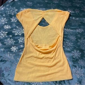 Bisou Bisou Yellow Mesh Open Back Blouse